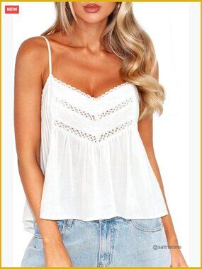 V Neck Lace Cami Babydoll Top Flowy Spaghetti Strap Y2k Boho Tank Top